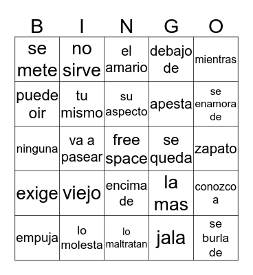 Spanish Review Bingo Card