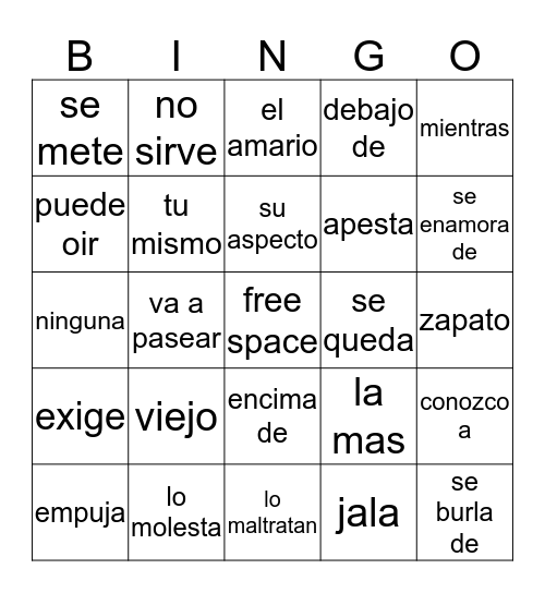 Spanish Review Bingo Card