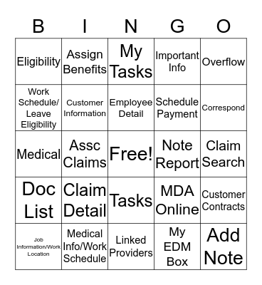 SystemOne Fields Bingo Card