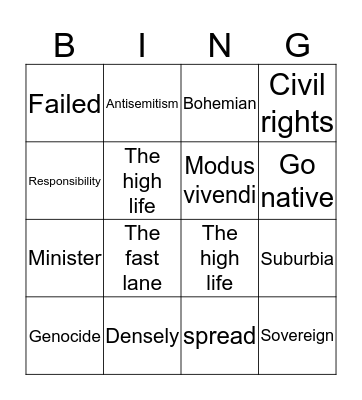 UNITS 1 AND 2 Bingo Card