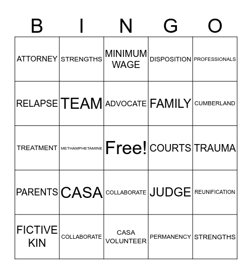 CASA  Bingo Card