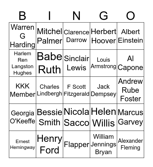 Roaring 20s Bingo Card