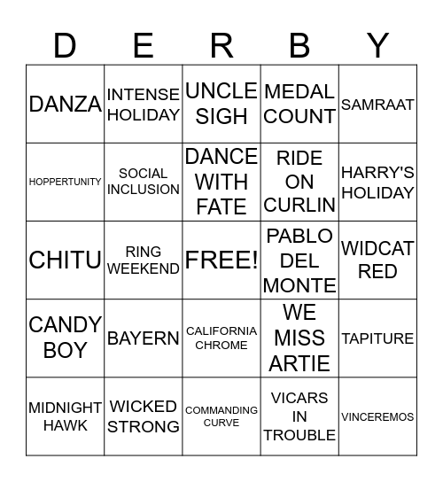 KENTUCKY DERBY BINGO Card