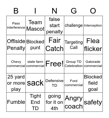 Football Bingo! 1st Half  Bingo Card