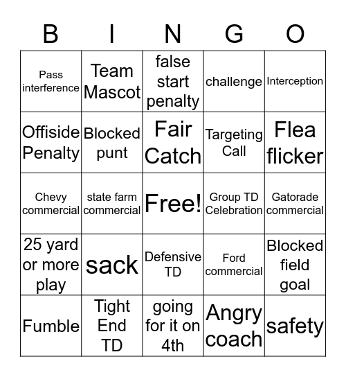Football Bingo! 1st Half  Bingo Card