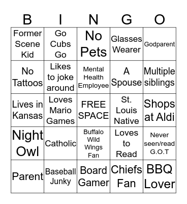 How similar are you to David?  Bingo Card