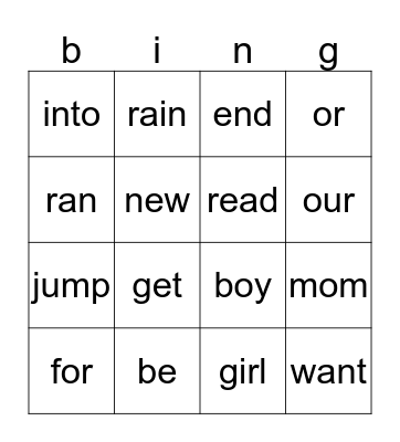 Sight words ! Bingo Card