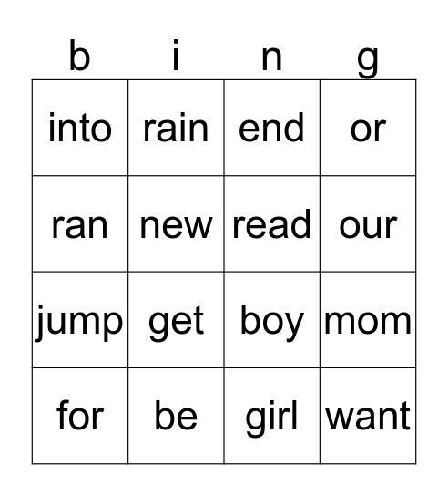 Sight words ! Bingo Card