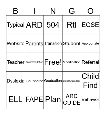 504/SPED BIngo Card