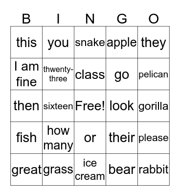 Unit 1 - part 2  Bingo Card