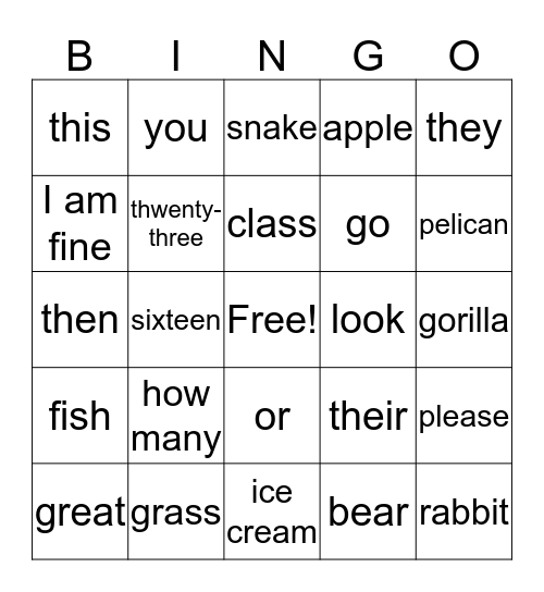 Unit 1 - part 2  Bingo Card