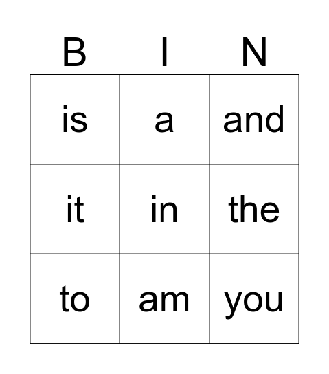 Sight Words  Bingo Card