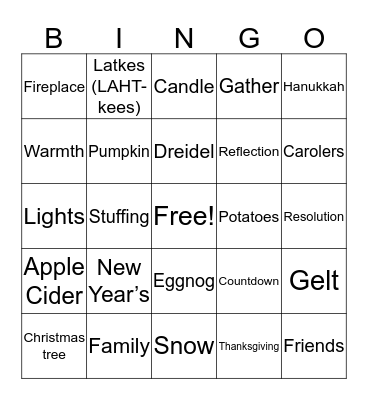 Holiday Bingo! Bingo Card