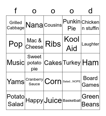 Thanksgiving Bingo Card