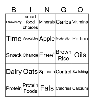 Healthy Habits Bingo Card