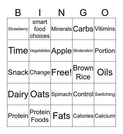 Healthy Habits Bingo Card