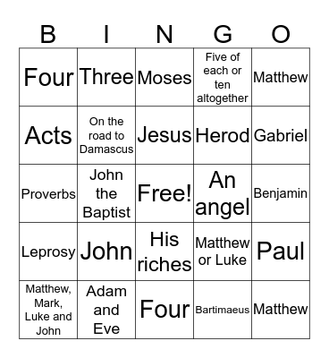 Bible Bingo Card