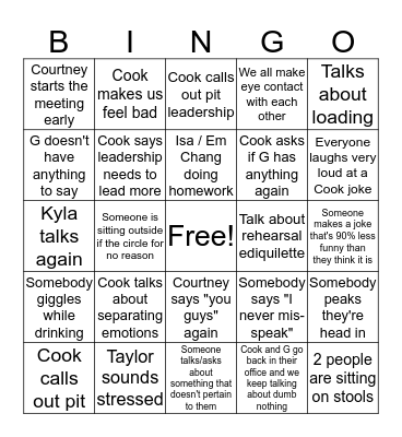 Leadership meeting drinking bingo Card