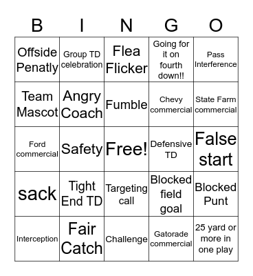 Football Bingo! 1st Half Bingo Card