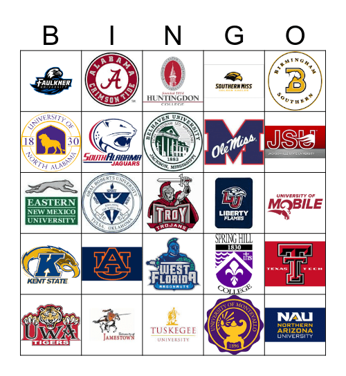 University Bingo Card