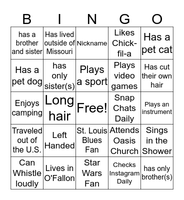 Name Bingo Card