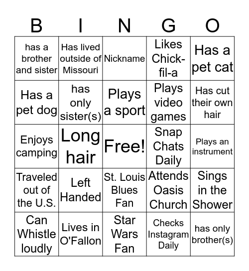 Name Bingo Card