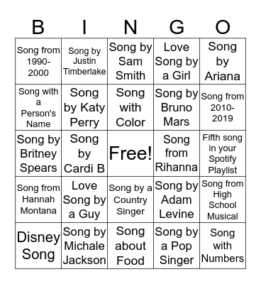Karaoke Night Bingo Card
