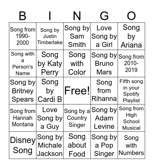 Karaoke Night Bingo Card