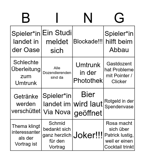Gastvortrags-Bingo Card