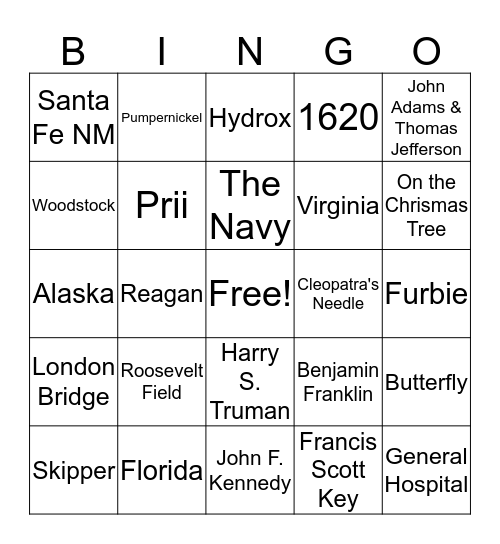 Trivial Bingo USA  Bingo Card