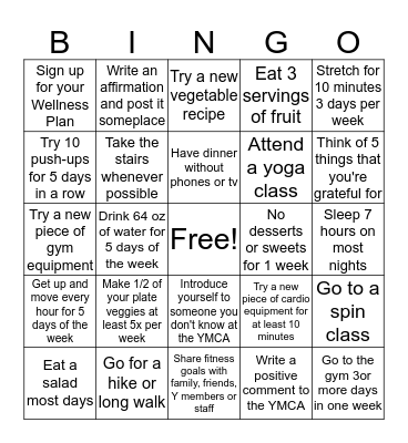 Wellness Bingo Challenge Bingo Card