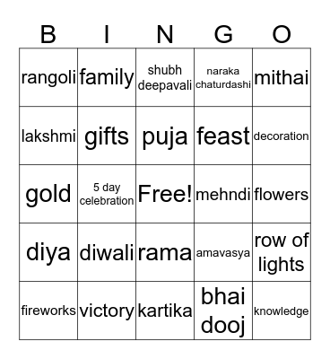 Diwali Bingo Card