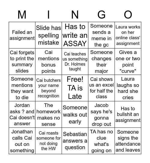 Mingo for Climo Bingo Card