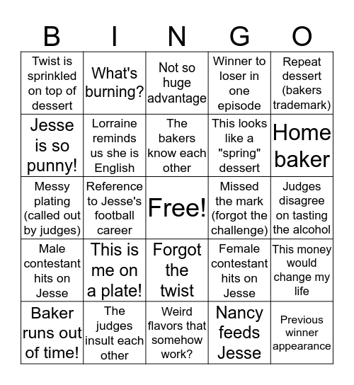 Holiday Baking Bingo! Bingo Card