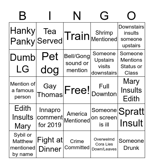 Should be called Downton Spratt Bingo Card