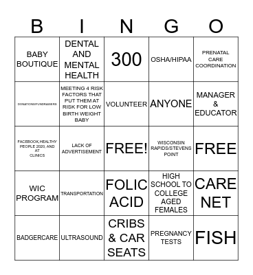 Community Agency Visit Bingo Card