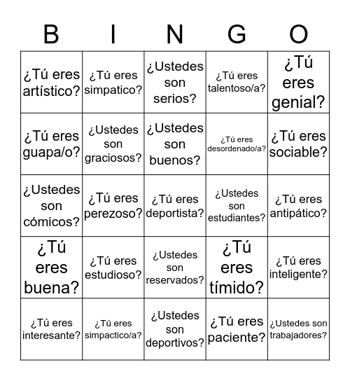 ¿Como eres tu?  Bingo Card