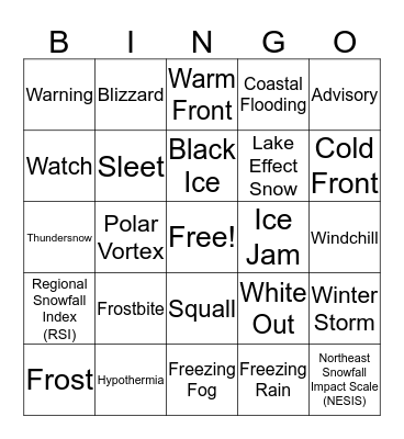 COLD WEATHER BINGO Card