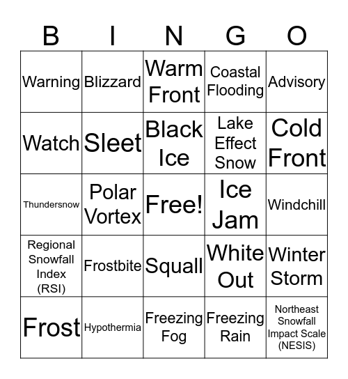 COLD WEATHER BINGO Card