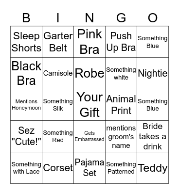 Elaina's Bridal Shower Bingo Card