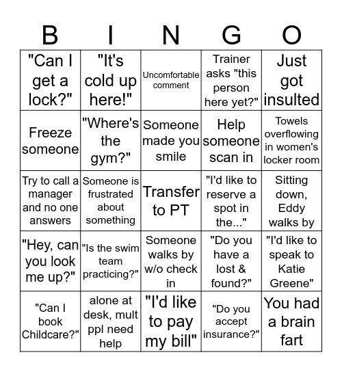 Front Desk Bingo! Bingo Card