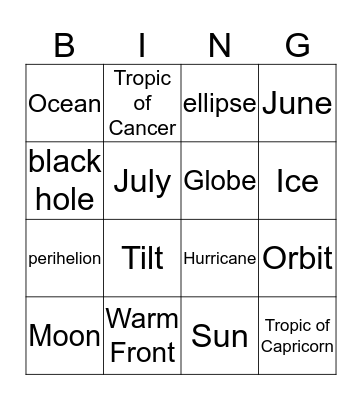 Seasons Bingo Card