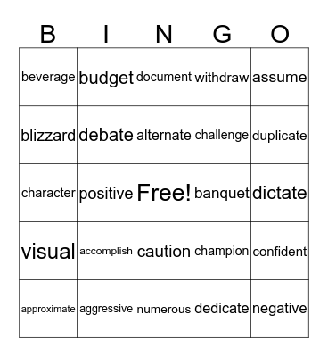 VOCABULARY Bingo Card