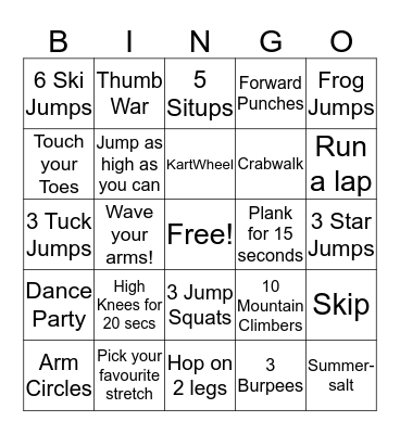 Fitness Bingo Card