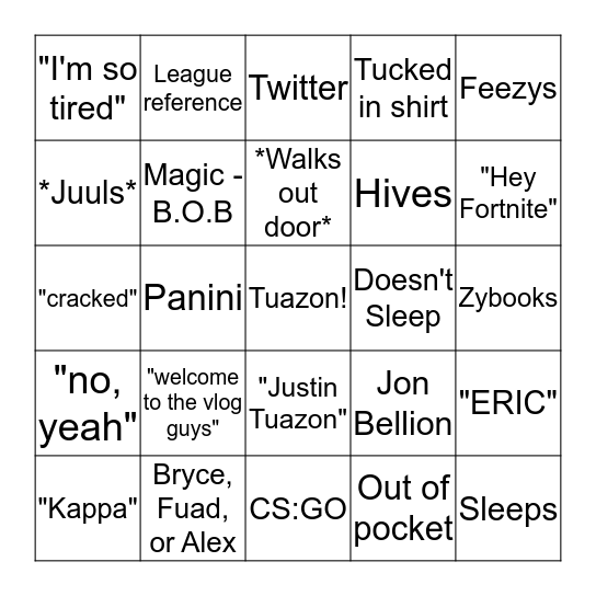 Andrew Bingo Tuazon Bingo Card