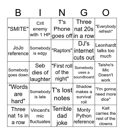 Squid Squad DnD Bingo Card