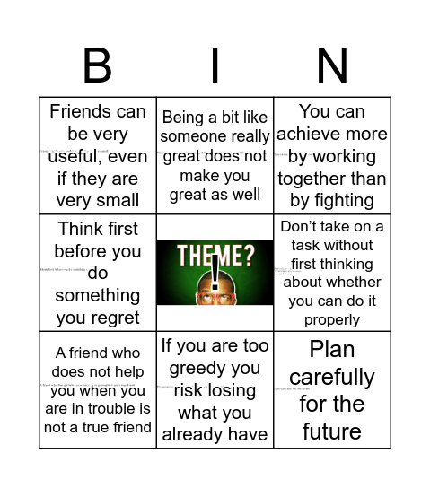 Aesop's Fables Bingo Card