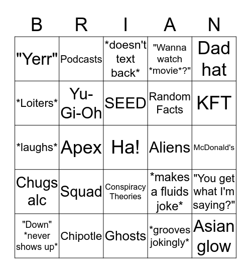 Brian Bingo Ha Bingo Card