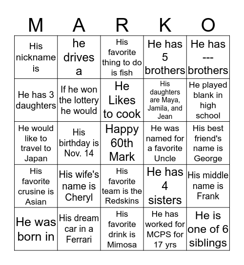 MARKO Bingo Card