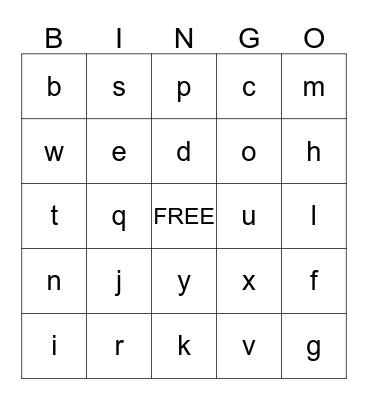 Alphabet Sound Bingo Card